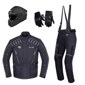 Hovedbilde FULL MC-PAKKE SORT: Jakke, Bukse, Hansker og Hjelm